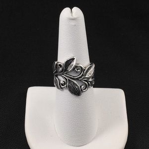 Boho leaf ring, sterling silver